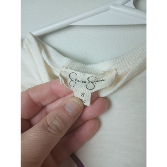 Jessica Simpson White Purple Love Sweatshirt Toddler Size 2T Ruffle Crew Neck - Picture 3 of 4